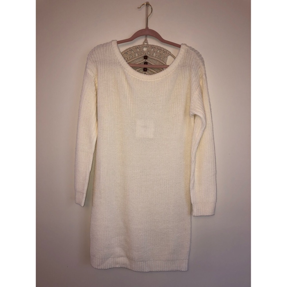 Off the Shoulder Knit White Dress